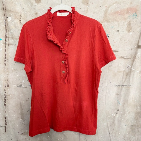 Tory Burch Lidia Ruffle Collar Polo Tee - Picture 2 of 5